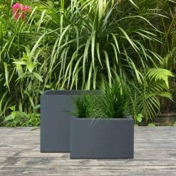 KANTE 23.6" and 19.4"L Rectangular Charcoal Finish Lightweight Concrete Long Planter w/ Drainage Hole Set of 2 Outdoor/Indoor -VIGORO Sales charcoal kante plant pots rf0146sa c60121 fa 1000