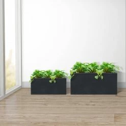 KANTE 31.4 in. & 23.6 in. L Rectangular Charcoal Lightweight Long Low Planters w/Drainage Hole (Set of 2), Outdoor/Indoor -VIGORO Sales charcoal kante plant pots rf0147ab c60121 1f 1000