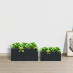 KANTE 31.4 in. & 23.6 in. L Rectangular Charcoal Lightweight Long Low Planters w/Drainage Hole (Set of 2), Outdoor/Indoor -VIGORO Sales charcoal kante plant pots rf0147ab c60121 4f 1000
