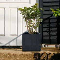 KANTE 11.81 x 11.81 in. Square Charcoal Lightweight Concrete and Weather Resistant Fiberglass Planter w/Drainage Hole -VIGORO Sales charcoal kante plant pots rf0221b c60121 76 1000