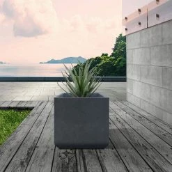 KANTE 11.81 x 11.81 in. Square Charcoal Lightweight Concrete and Weather Resistant Fiberglass Planter w/Drainage Hole -VIGORO Sales charcoal kante plant pots rf0221b c60121 c3 1000
