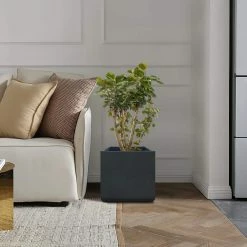 KANTE 11.81 x 11.81 in. Square Charcoal Lightweight Concrete and Weather Resistant Fiberglass Planter w/Drainage Hole -VIGORO Sales charcoal kante plant pots rf0221b c60121 fa 1000