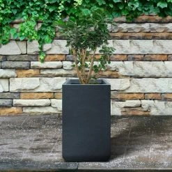 KANTE 27.6 in. H Square Charcoal Concrete and Fiberglass Tall Planter Outdoor Indoor Lightweight Plant Pots -VIGORO Sales charcoal kante plant pots rf0222c c60121 44 1000