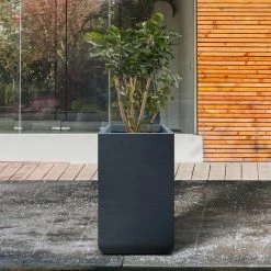 KANTE 27.6 in. H Square Charcoal Concrete and Fiberglass Tall Planter Outdoor Indoor Lightweight Plant Pots -VIGORO Sales charcoal kante plant pots rf0222c c60121 fa 1000