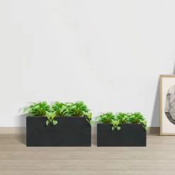 KANTE 31.4" & 23.6"L Rectangular Charcoal Finish Lightweight Concrete Long Planters w/Drainage Hole Set of 2, Outdoor/Indoor -VIGORO Sales charcoal kante plant pots rf0264ac c60121 1f 1000
