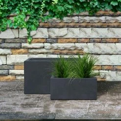 KANTE 31.4" & 23.6"L Rectangular Charcoal Finish Lightweight Concrete Long Planters w/Drainage Hole Set of 2, Outdoor/Indoor -VIGORO Sales charcoal kante plant pots rf0264ac c60121 66 1000