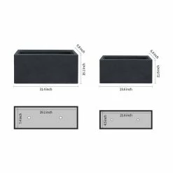 KANTE 31.4" & 23.6"L Rectangular Charcoal Finish Lightweight Concrete Long Planters w/Drainage Hole Set of 2, Outdoor/Indoor -VIGORO Sales charcoal kante plant pots rf0264ac c60121 c3 1000