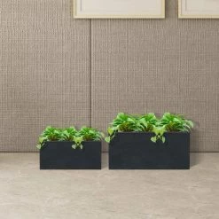 KANTE 31.4" & 23.6"L Rectangular Charcoal Finish Lightweight Concrete Long Planters w/Drainage Hole Set of 2, Outdoor/Indoor -VIGORO Sales charcoal kante plant pots rf0264ac c60121 fa 1000