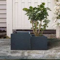 KANTE 17.3 in. W Square Charcoal Lightweight Concrete and Fiberglass Planters with Drainage Holes (Set of 2) -VIGORO Sales charcoal kante plant pots rf2015015bc c60121 1f 1000