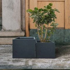KANTE 17.3 in. W Square Charcoal Lightweight Concrete and Fiberglass Planters with Drainage Holes (Set of 2) -VIGORO Sales charcoal kante plant pots rf2015015bc c60121 44 1000