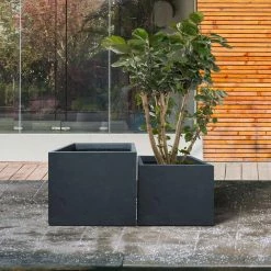 KANTE 17.3 in. W Square Charcoal Lightweight Concrete and Fiberglass Planters with Drainage Holes (Set of 2) -VIGORO Sales charcoal kante plant pots rf2015015bc c60121 76 1000