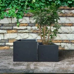 KANTE 17.3 in. W Square Charcoal Lightweight Concrete and Fiberglass Planters with Drainage Holes (Set of 2) -VIGORO Sales charcoal kante plant pots rf2015015bc c60121 fa 1000