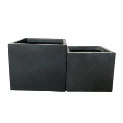 KANTE 11.8 in. W Square Charcoal Lightweight Concrete and Fiberglass Planters with Drainage Holes (Set of 2)