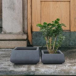 KANTE 21.2 in. and 16.1 in. W Square Charcoal Finish Lightweight Concrete/Fiberglass Planters with Drainage Holes (Set of 2) -VIGORO Sales charcoal kante plant pots rf2015018ab c60121 1f 1000