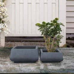 KANTE 21.2 in. and 16.1 in. W Square Charcoal Finish Lightweight Concrete/Fiberglass Planters with Drainage Holes (Set of 2) -VIGORO Sales charcoal kante plant pots rf2015018ab c60121 44 1000