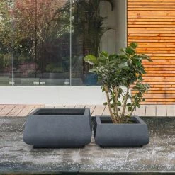 KANTE 21.2 in. and 16.1 in. W Square Charcoal Finish Lightweight Concrete/Fiberglass Planters with Drainage Holes (Set of 2) -VIGORO Sales charcoal kante plant pots rf2015018ab c60121 76 1000