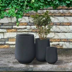 KANTE 26.5 in., 20 in. & 13.1 in. H Round Charcoal Concrete Tall Planters (Set of 3), Outdoor Indoor Large with Drainage Holes -VIGORO Sales charcoal kante plant pots rf2015023abc c60121 31 1000