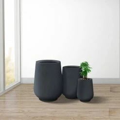 KANTE 26.5 in., 20 in. & 13.1 in. H Round Charcoal Concrete Tall Planters (Set of 3), Outdoor Indoor Large with Drainage Holes -VIGORO Sales charcoal kante plant pots rf2015023abc c60121 44 1000