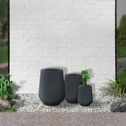 KANTE 26.5 in., 20 in. & 13.1 in. H Round Charcoal Concrete Tall Planters (Set of 3), Outdoor Indoor Large with Drainage Holes -VIGORO Sales charcoal kante plant pots rf2015023abc c60121 4f 1000