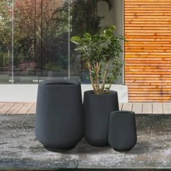 KANTE 26.5 in., 20 in. & 13.1 in. H Round Charcoal Concrete Tall Planters (Set of 3), Outdoor Indoor Large with Drainage Holes -VIGORO Sales charcoal kante plant pots rf2015023abc c60121 66 1000