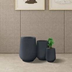 KANTE 26.5 in., 20 in. & 13.1 in. H Round Charcoal Concrete Tall Planters (Set of 3), Outdoor Indoor Large with Drainage Holes -VIGORO Sales charcoal kante plant pots rf2015023abc c60121 76 1000