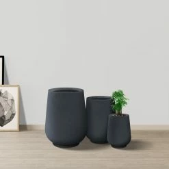 KANTE 26.5 in., 20 in. & 13.1 in. H Round Charcoal Concrete Tall Planters (Set of 3), Outdoor Indoor Large with Drainage Holes -VIGORO Sales charcoal kante plant pots rf2015023abc c60121 fa 1000