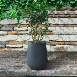 KANTE 10.63 in. x 13.78 in. Round Charcoal Lightweight Concrete and Weather Resistant Fiberglass Planter w/Drainage Hole -VIGORO Sales charcoal kante plant pots rf2015023c c60121 44 1000