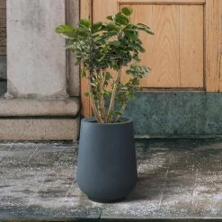 KANTE 10.63 in. x 13.78 in. Round Charcoal Lightweight Concrete and Weather Resistant Fiberglass Planter w/Drainage Hole -VIGORO Sales charcoal kante plant pots rf2015023c c60121 76 1000