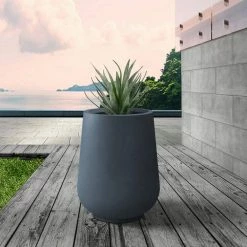 KANTE 10.63 in. x 13.78 in. Round Charcoal Lightweight Concrete and Weather Resistant Fiberglass Planter w/Drainage Hole -VIGORO Sales charcoal kante plant pots rf2015023c c60121 c3 1000