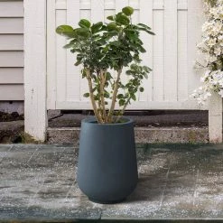 KANTE 10.63 in. x 13.78 in. Round Charcoal Lightweight Concrete and Weather Resistant Fiberglass Planter w/Drainage Hole -VIGORO Sales charcoal kante plant pots rf2015023c c60121 fa 1000