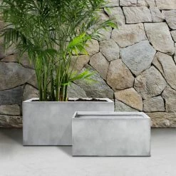 KANTE 31" and 23"L Rectangular Large Concrete Long Box Planters Set of 2, Outdoor/Indoor Strong UV Resistant w/Drainage Holes -VIGORO Sales concrete kante plant pots rf0104ab c81921 44 1000