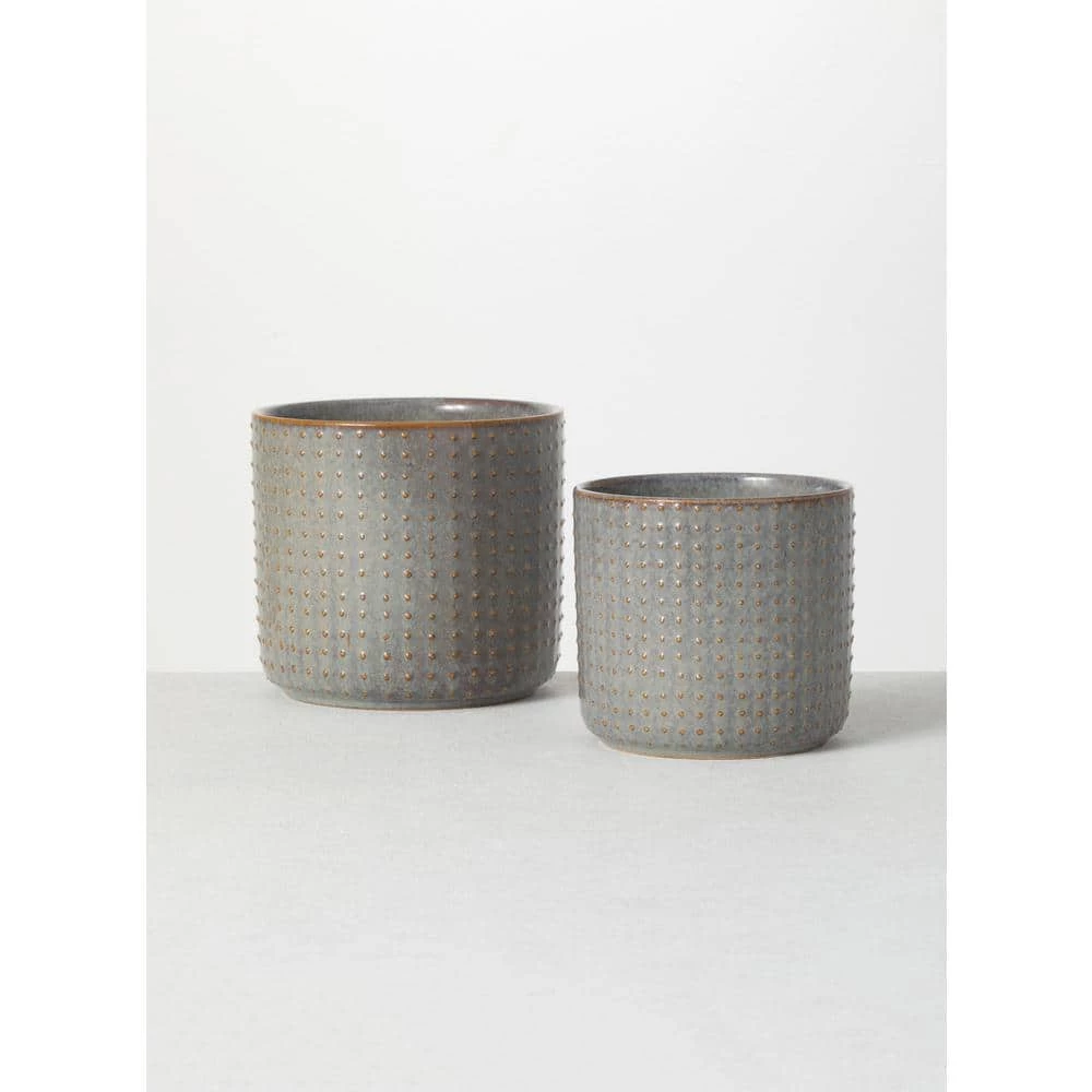 SULLIVANS Dusty Blue Ceramic Pot - Set of 2 3 SULLIVANS Dusty Blue Ceramic Pot - Set of 2