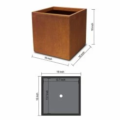 KANTE 16in.H Square Faux Weathering Steel Finish Lightweight Concrete Durable Elegant Planter w/Drainage Hole, Home and Garden -VIGORO Sales faux weathering steel kante plant pots rf0001c c91942 1f 1000