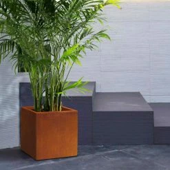 KANTE 16in.H Square Faux Weathering Steel Finish Lightweight Concrete Durable Elegant Planter w/Drainage Hole, Home and Garden -VIGORO Sales faux weathering steel kante plant pots rf0001c c91942 76 1000