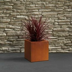 KANTE 16in.H Square Faux Weathering Steel Finish Lightweight Concrete Durable Elegant Planter w/Drainage Hole, Home and Garden -VIGORO Sales faux weathering steel kante plant pots rf0001c c91942 fa 1000