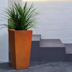 KANTE 24.4 in. H Rectangle Faux Weathering Steel Lightweight Concrete Tapered Tall Planter with Drainage Hole, Outdoor/Indoor -VIGORO Sales faux weathering steel kante plant pots rf0004c c91942 31 1000