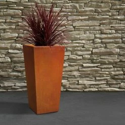 KANTE 24.4 in. H Rectangle Faux Weathering Steel Lightweight Concrete Tapered Tall Planter with Drainage Hole, Outdoor/Indoor -VIGORO Sales faux weathering steel kante plant pots rf0004c c91942 fa 1000