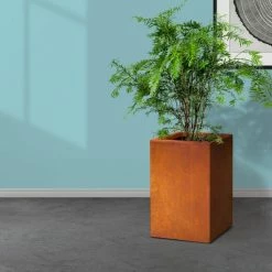 KANTE 16 in. H Faux Weathering Steel Finish Concrete Square, Modern Outdoor/Indoor Lightweight Planter Pot with Drainage Hole -VIGORO Sales faux weathering steel kante plant pots rf0007b c91942 1f 1000