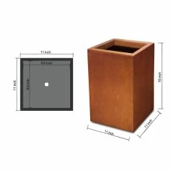 KANTE 16 in. H Faux Weathering Steel Finish Concrete Square, Modern Outdoor/Indoor Lightweight Planter Pot with Drainage Hole -VIGORO Sales faux weathering steel kante plant pots rf0007b c91942 c3 1000