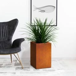 KANTE 19 in. H Faux Weathering Steel Concrete Tall Square Planter, Modern Outdoor/Indoor Lightweight with Drainage Hole -VIGORO Sales faux weathering steel kante plant pots rf0007c c91942 1f 1000