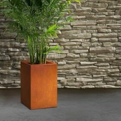 KANTE 19 in. H Faux Weathering Steel Concrete Tall Square Planter, Modern Outdoor/Indoor Lightweight with Drainage Hole -VIGORO Sales faux weathering steel kante plant pots rf0007c c91942 76 1000
