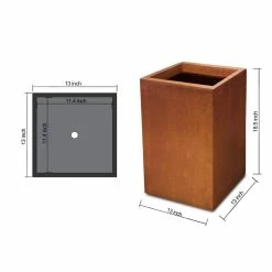 KANTE 19 in. H Faux Weathering Steel Concrete Tall Square Planter, Modern Outdoor/Indoor Lightweight with Drainage Hole -VIGORO Sales faux weathering steel kante plant pots rf0007c c91942 c3 1000