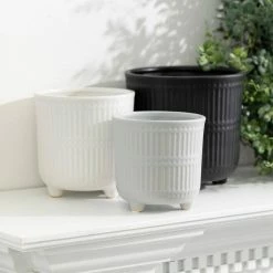 SULLIVANS Black, White & Gray Ceramic Planters - Set Of 3 -VIGORO Sales glaze sullivans plant pots cm2970 4f 1000