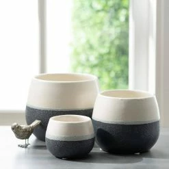 SULLIVANS Black And White Ceramic Pot - Set of 3 -VIGORO Sales glaze sullivans plant pots cm2971 1f 1000