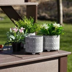 SULLIVANS Gray Geometric Print Cement Pot - Set of 3 -VIGORO Sales gray patterned sullivans plant pots cmt1207 4f 1000