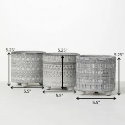 SULLIVANS Gray Geometric Print Cement Pot - Set of 3 -VIGORO Sales gray patterned sullivans plant pots cmt1207 76 1000