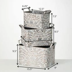 SULLIVANS 9.5 in., 8.5 in. and 7.5 in. Gray Metal Flourish Planter with Handles - (Set of 3) -VIGORO Sales gray sullivans plant pots met1823 1f 1000