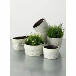 SULLIVANS Green Geometric Print Cement Double Pot -VIGORO Sales greenwash patterned sullivans plant pots cmt1178 4f 1000