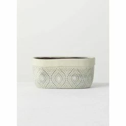 SULLIVANS Green Geometric Print Cement Double Pot