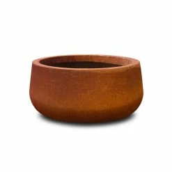 KANTE 16 in. Dia. Round Iron Oxide Concrete Bowl Planter, Outdoor Indoor Large Planter Pot with Drainage Hole